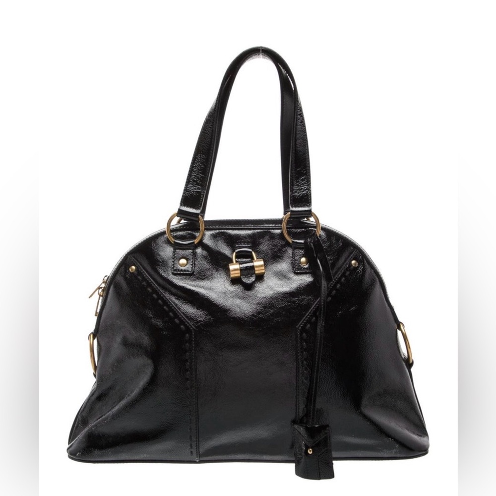 Yves Saint Laurent Shiny Black Shoulder Bag with Gold Details - Picture 2 of 4